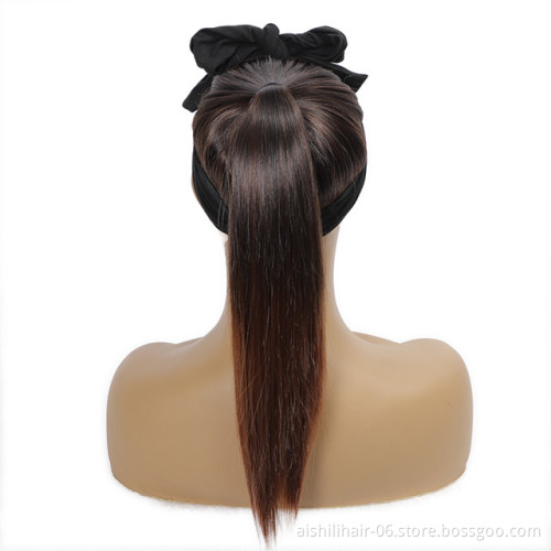 wholeasale cheap headband strap long straight ponytail hair weft with headband synthetic hair weft for black women